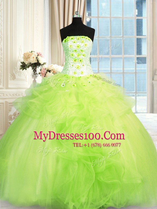 Tulle Sleeveless Floor Length Quinceanera Dress and Beading and Ruffles