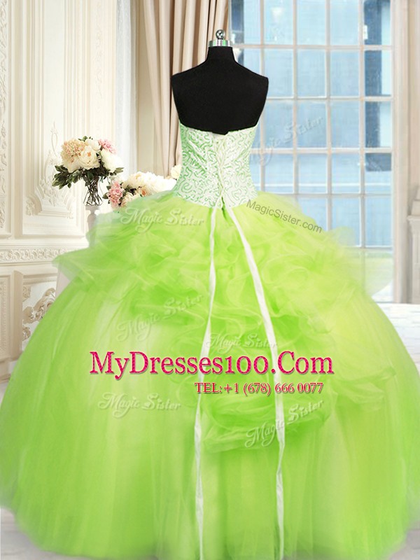 Tulle Sleeveless Floor Length Quinceanera Dress and Beading and Ruffles