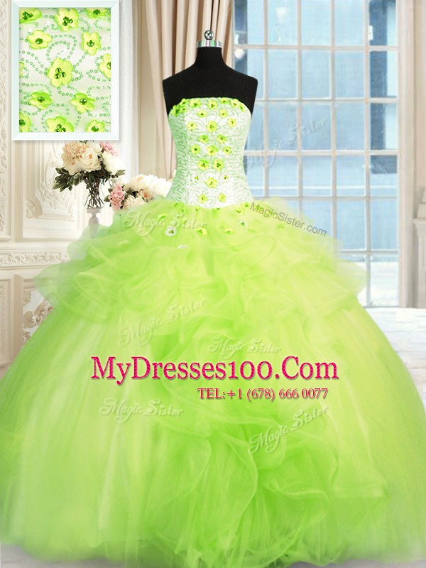 Tulle Sleeveless Floor Length Quinceanera Dress and Beading and Ruffles