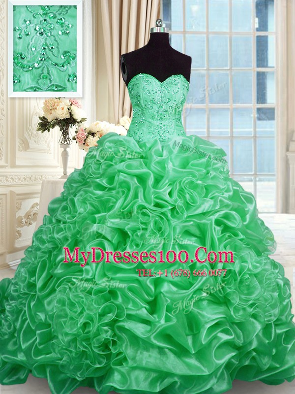 Sweet Green Sweetheart Lace Up Beading Quinceanera Dresses Sweep Train Sleeveless