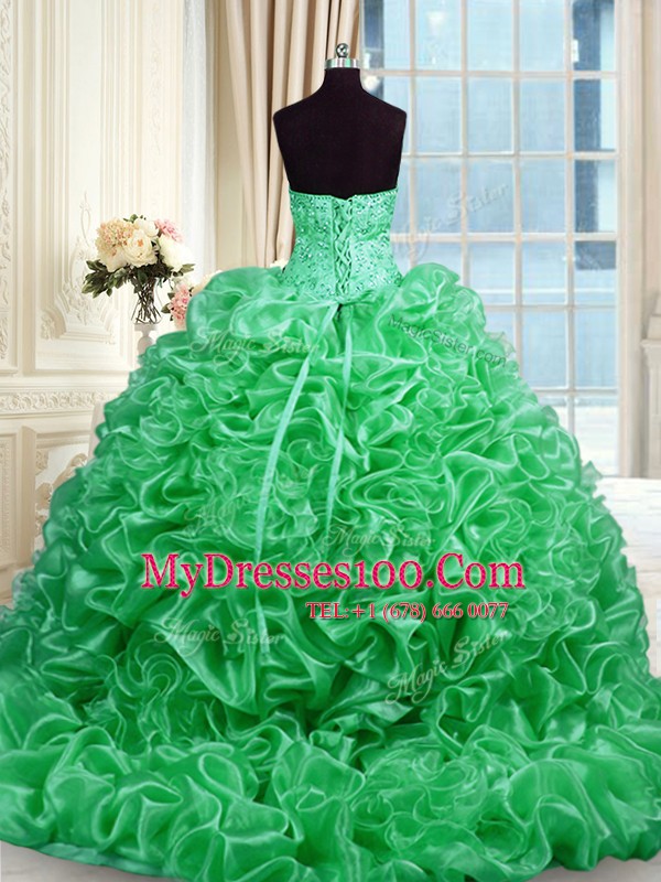 Sweet Green Sweetheart Lace Up Beading Quinceanera Dresses Sweep Train Sleeveless