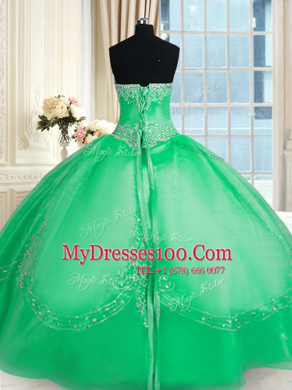 Super Floor Length Green Quinceanera Dress Strapless Sleeveless Lace Up