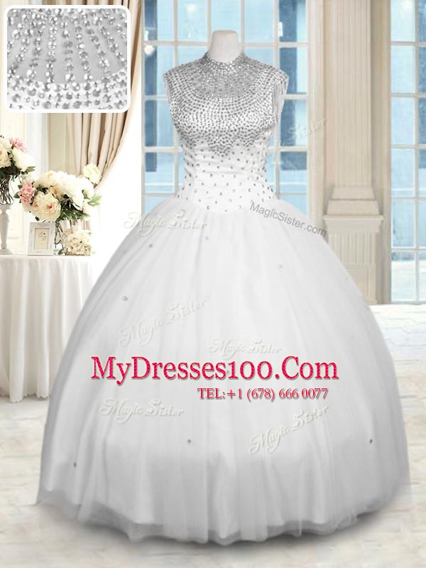 Floor Length Ball Gowns Sleeveless White Sweet 16 Quinceanera Dress Zipper