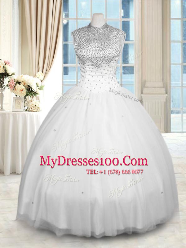 Floor Length Ball Gowns Sleeveless White Sweet 16 Quinceanera Dress Zipper