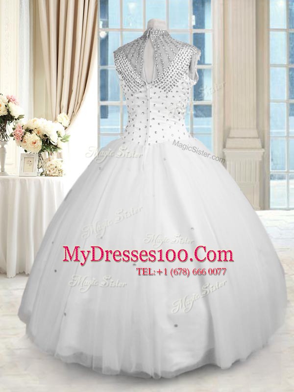 Floor Length Ball Gowns Sleeveless White Sweet 16 Quinceanera Dress Zipper