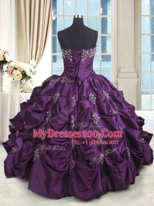 Cheap Pick Ups Ball Gowns Ball Gown Prom Dress Dark Purple Strapless Taffeta Sleeveless Floor Length Lace Up