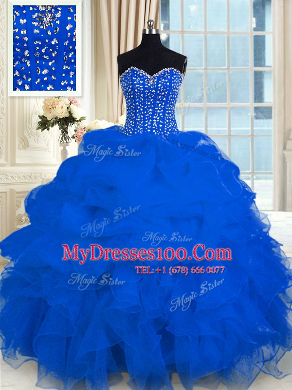 Royal Blue Sleeveless Beading and Ruffles Floor Length Quinceanera Dresses