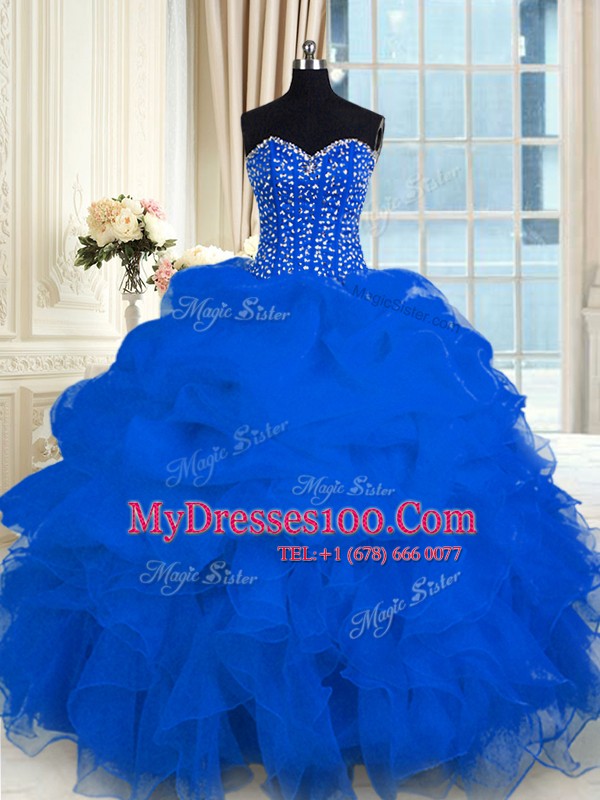 Royal Blue Sleeveless Beading and Ruffles Floor Length Quinceanera Dresses