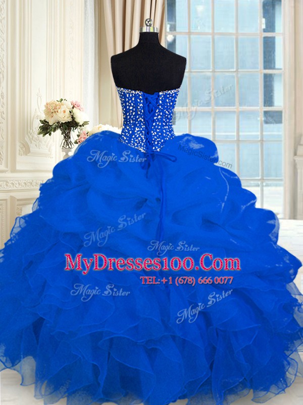 Royal Blue Sleeveless Beading and Ruffles Floor Length Quinceanera Dresses