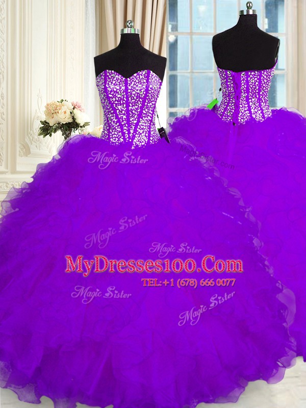 Simple Floor Length Purple 15th Birthday Dress Sweetheart Sleeveless Lace Up