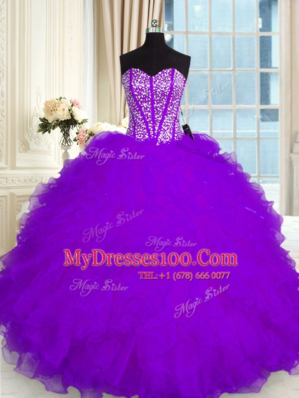 Simple Floor Length Purple 15th Birthday Dress Sweetheart Sleeveless Lace Up