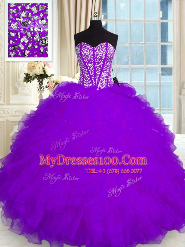 Simple Floor Length Purple 15th Birthday Dress Sweetheart Sleeveless Lace Up