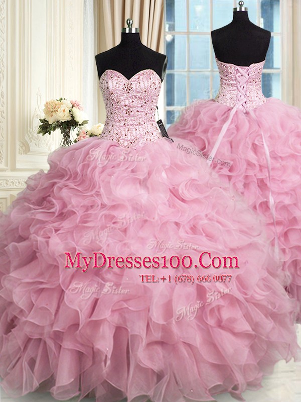 Sleeveless Beading and Ruffles Lace Up Sweet 16 Dress