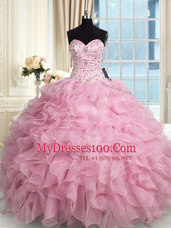 Sleeveless Beading and Ruffles Lace Up Sweet 16 Dress