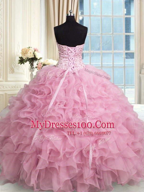 Sleeveless Beading and Ruffles Lace Up Sweet 16 Dress
