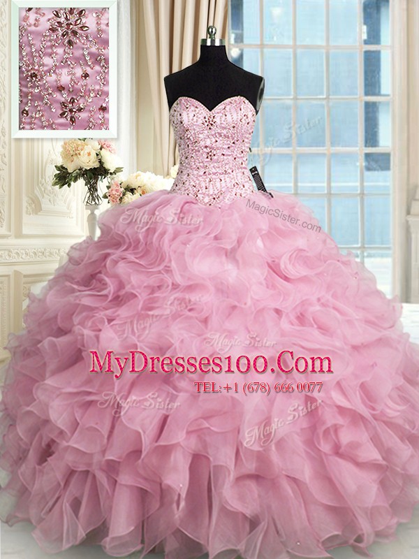 Sleeveless Beading and Ruffles Lace Up Sweet 16 Dress