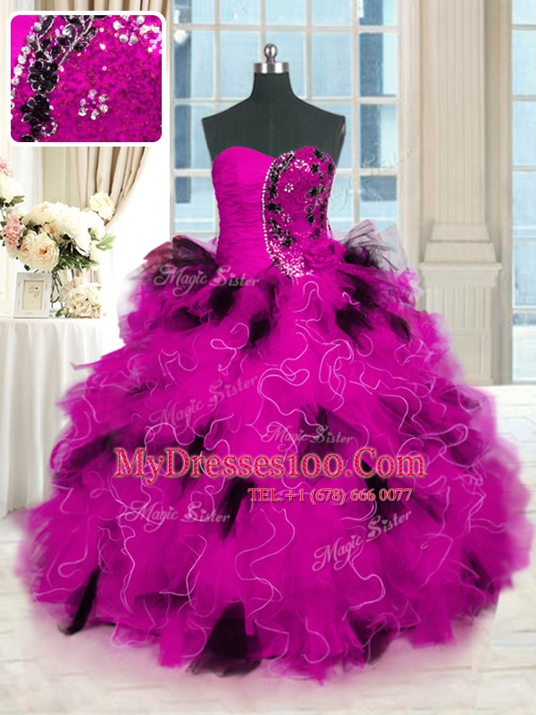 Floor Length Multi-color Sweet 16 Dress Tulle Sleeveless Beading and Ruffles