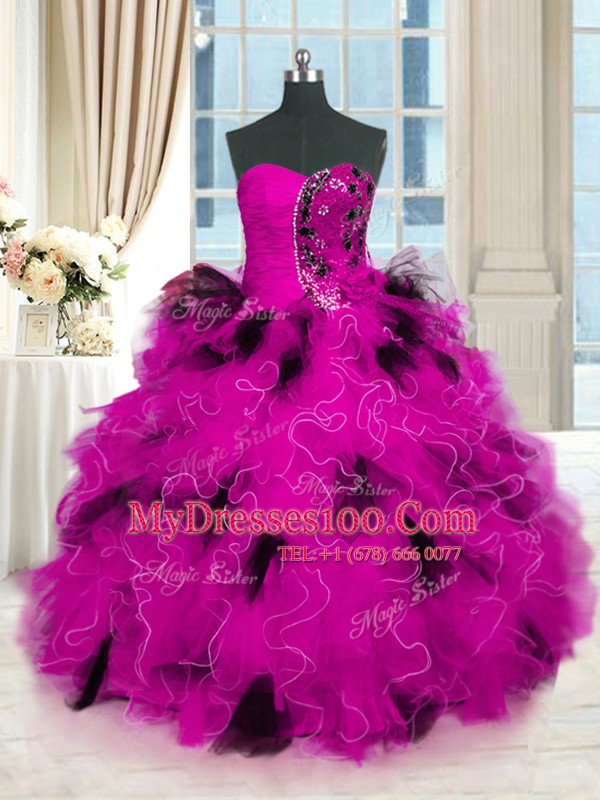 Floor Length Multi-color Sweet 16 Dress Tulle Sleeveless Beading and Ruffles