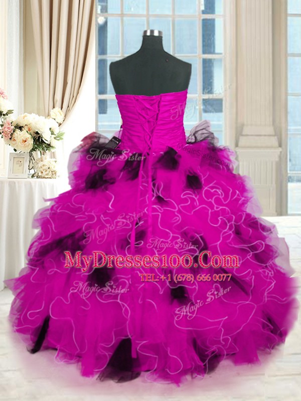 Floor Length Multi-color Sweet 16 Dress Tulle Sleeveless Beading and Ruffles