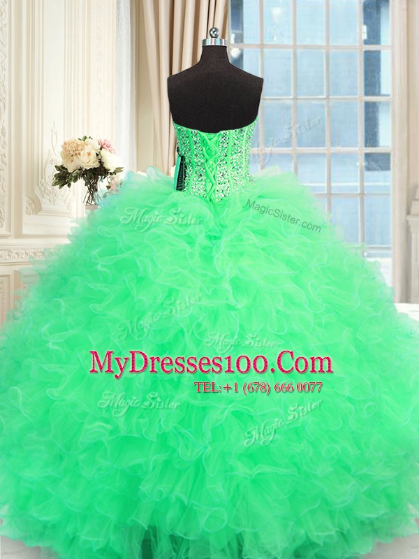 Apple Green Lace Up Sweetheart Beading and Ruffles 15 Quinceanera Dress Tulle Sleeveless