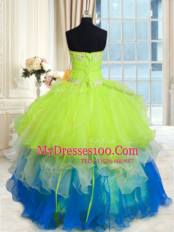 High Class Sleeveless Lace Up Floor Length Beading and Ruffles Vestidos de Quinceanera