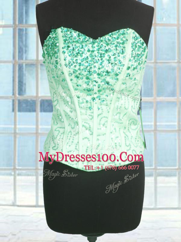 Fashion Apple Green Ball Gowns Sweetheart Sleeveless Organza Floor Length Lace Up Beading and Ruffles Quinceanera Dresses