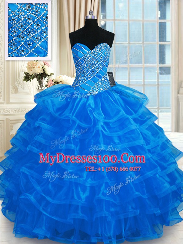 Fantastic Beading and Ruffled Layers Quinceanera Gowns Blue Lace Up Sleeveless Floor Length