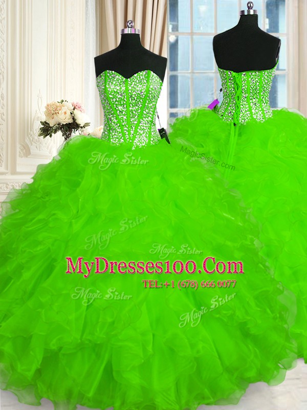 Dazzling Floor Length Sweet 16 Dresses Organza Sleeveless Beading and Ruffles