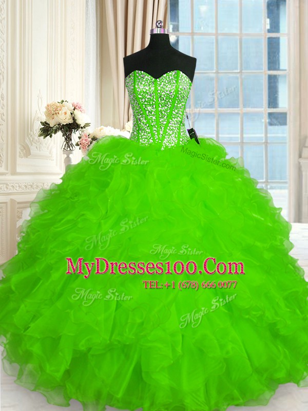 Dazzling Floor Length Sweet 16 Dresses Organza Sleeveless Beading and Ruffles
