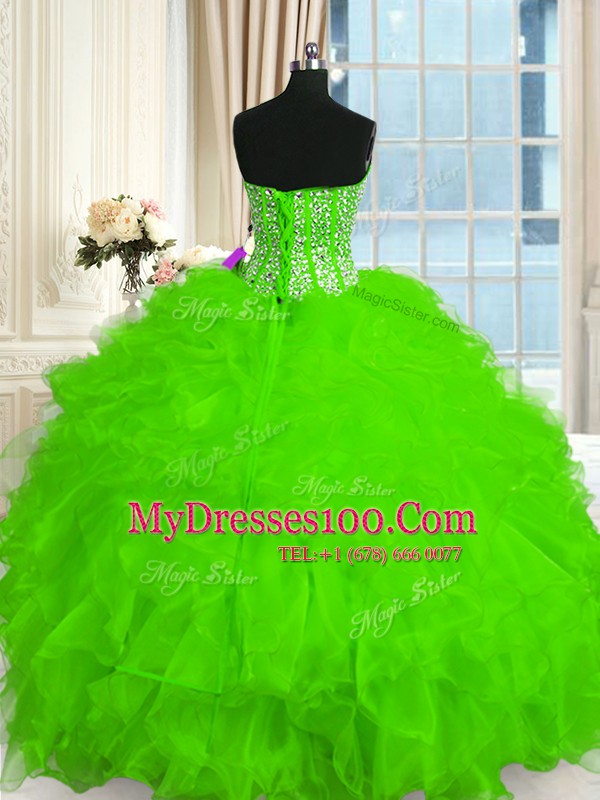 Dazzling Floor Length Sweet 16 Dresses Organza Sleeveless Beading and Ruffles