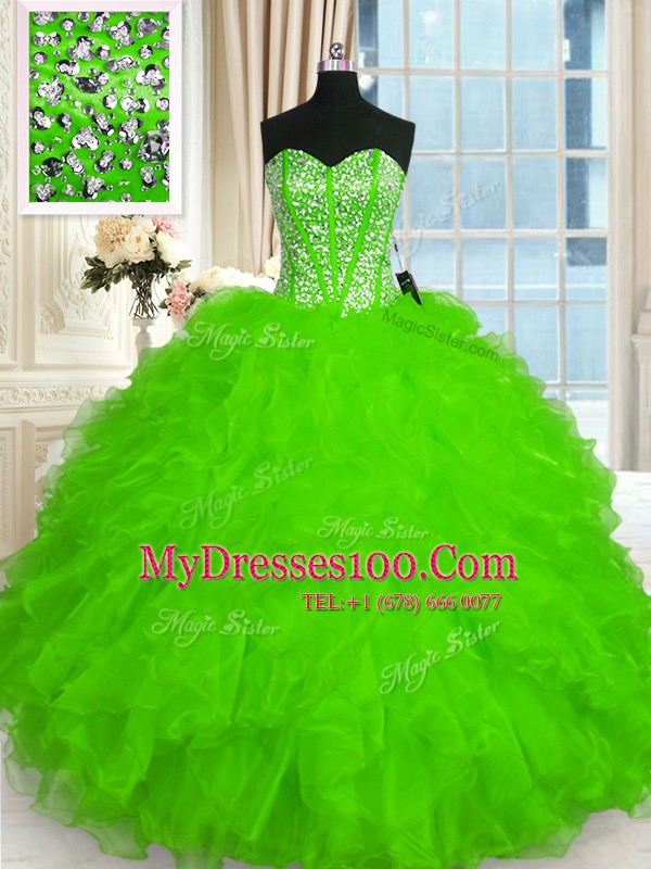 Dazzling Floor Length Sweet 16 Dresses Organza Sleeveless Beading and Ruffles