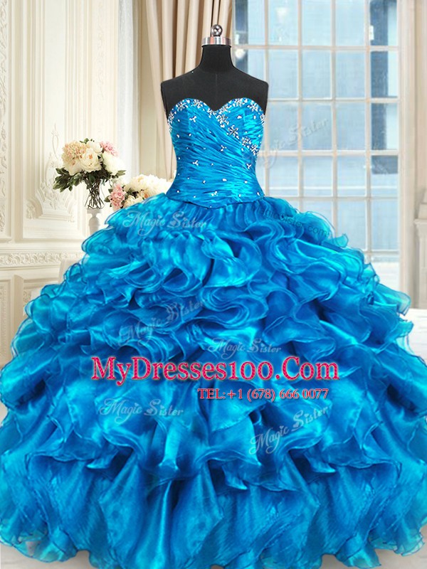 Floor Length Three Pieces Sleeveless Baby Blue Quinceanera Dress Lace Up