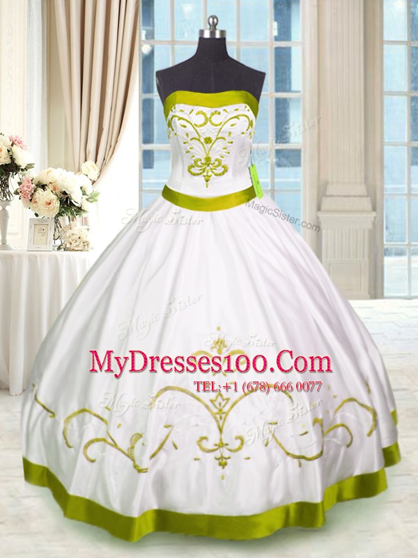 White Strapless Neckline Embroidery Quinceanera Gowns Sleeveless Lace Up