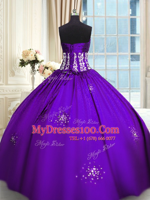 Beauteous Floor Length Purple Quinceanera Gowns Taffeta Sleeveless Beading and Appliques and Ruching