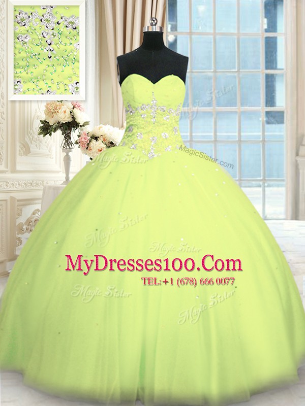 Floor Length Yellow Green Ball Gown Prom Dress Sweetheart Sleeveless Lace Up