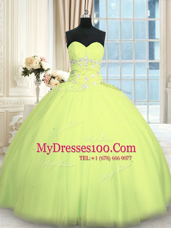 Floor Length Yellow Green Ball Gown Prom Dress Sweetheart Sleeveless Lace Up