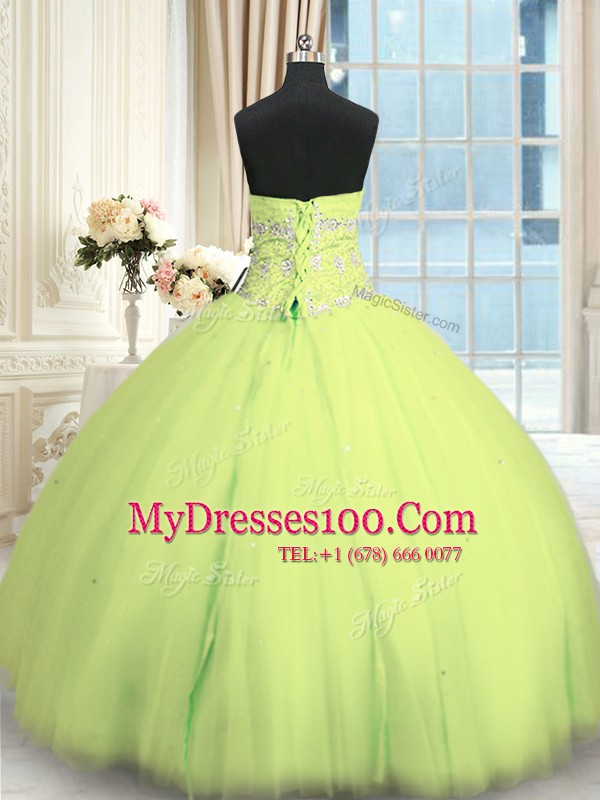 Floor Length Yellow Green Ball Gown Prom Dress Sweetheart Sleeveless Lace Up