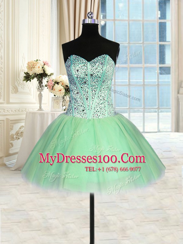 Three Piece Ball Gowns Tulle Sweetheart Sleeveless Beading Floor Length Lace Up Ball Gown Prom Dress