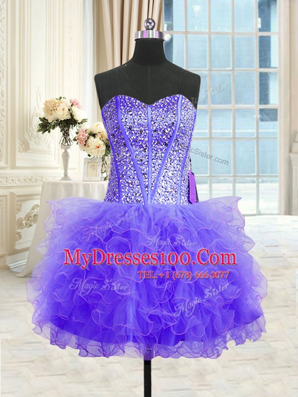 Three Piece Sleeveless Beading and Ruffles Lace Up Quinceanera Gowns