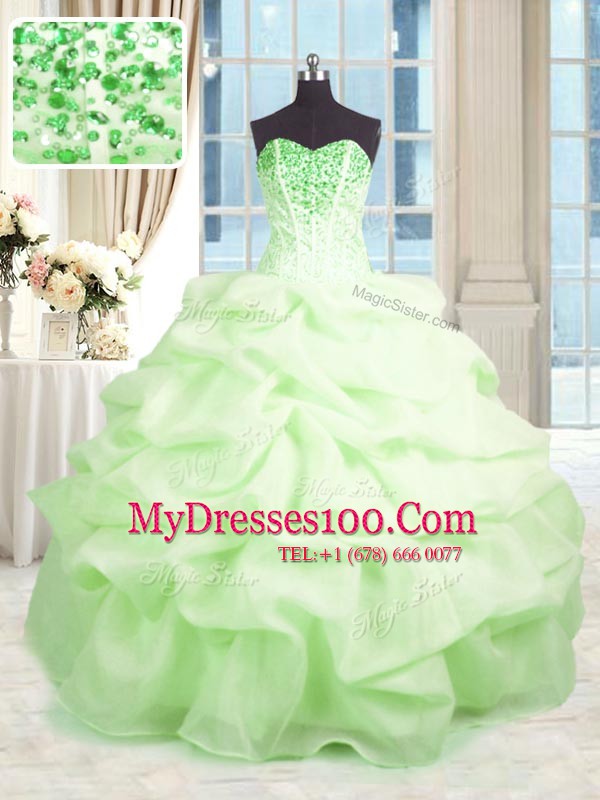 Artistic Organza Sweetheart Sleeveless Lace Up Beading and Ruffles Vestidos de Quinceanera in