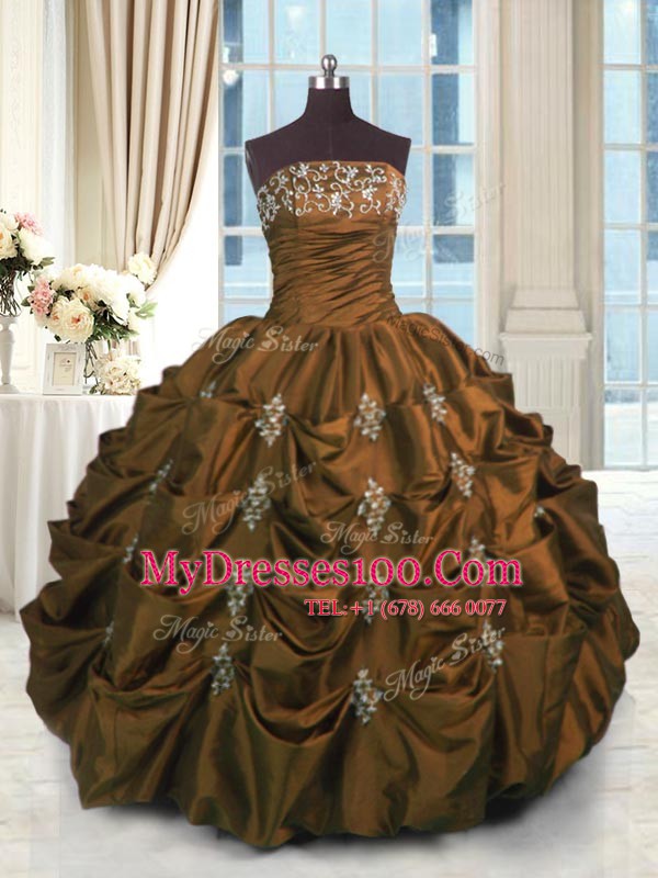 Eye-catching Beading and Pick Ups Quinceanera Dress Brown Lace Up Sleeveless Floor Length