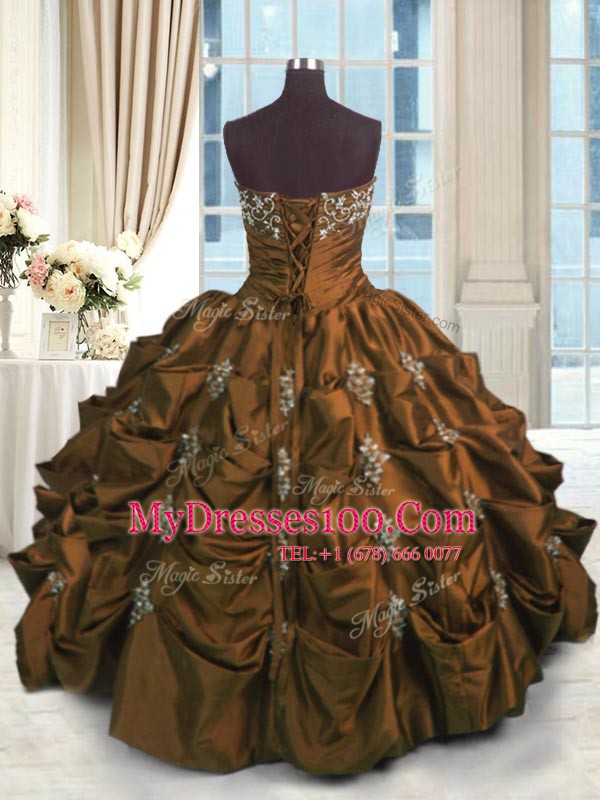 Eye-catching Beading and Pick Ups Quinceanera Dress Brown Lace Up Sleeveless Floor Length