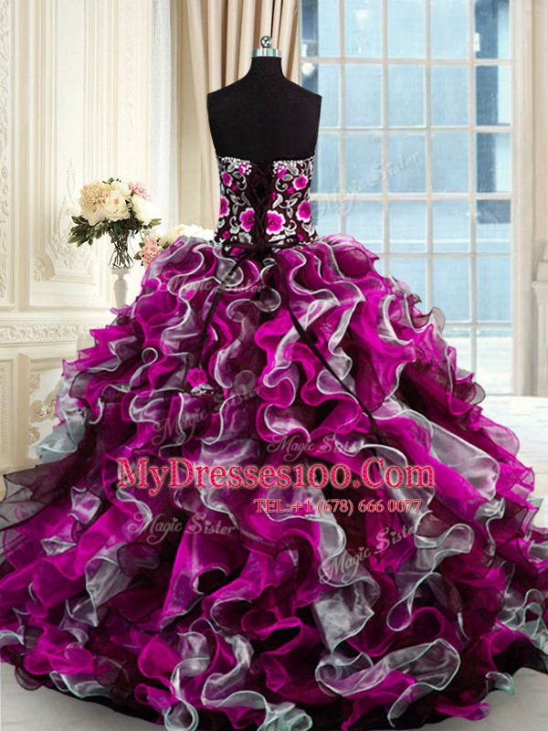 Smart Multi-color Ball Gowns Beading and Appliques Sweet 16 Dresses Lace Up Organza Sleeveless Floor Length