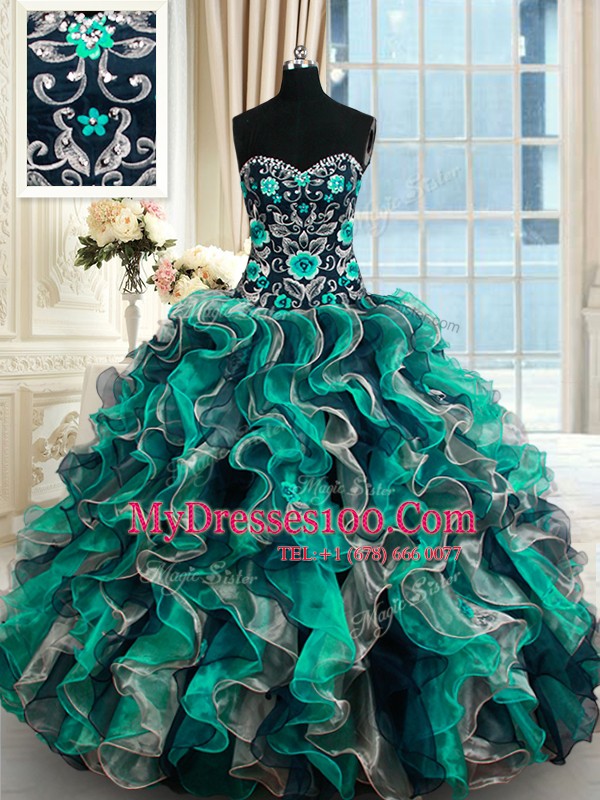 Multi-color Sweetheart Lace Up Appliques Quinceanera Gowns Sleeveless