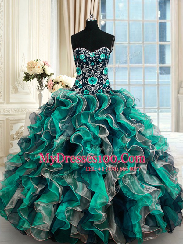Multi-color Sweetheart Lace Up Appliques Quinceanera Gowns Sleeveless