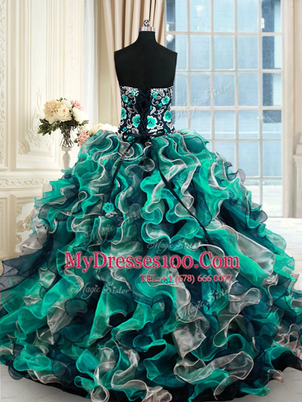 Multi-color Sweetheart Lace Up Appliques Quinceanera Gowns Sleeveless