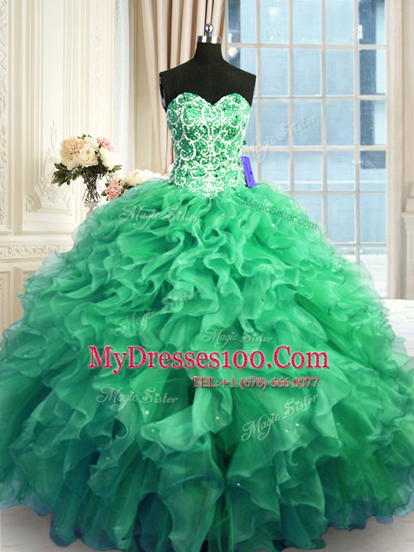 New Arrival Sleeveless Beading and Ruffles Lace Up Quinceanera Dress