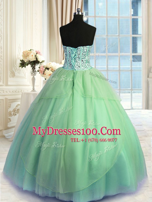Romantic Turquoise Quinceanera Gowns Military Ball and Sweet 16 and Quinceanera and For with Beading and Ruching Sweetheart Sleeveless Lace Up