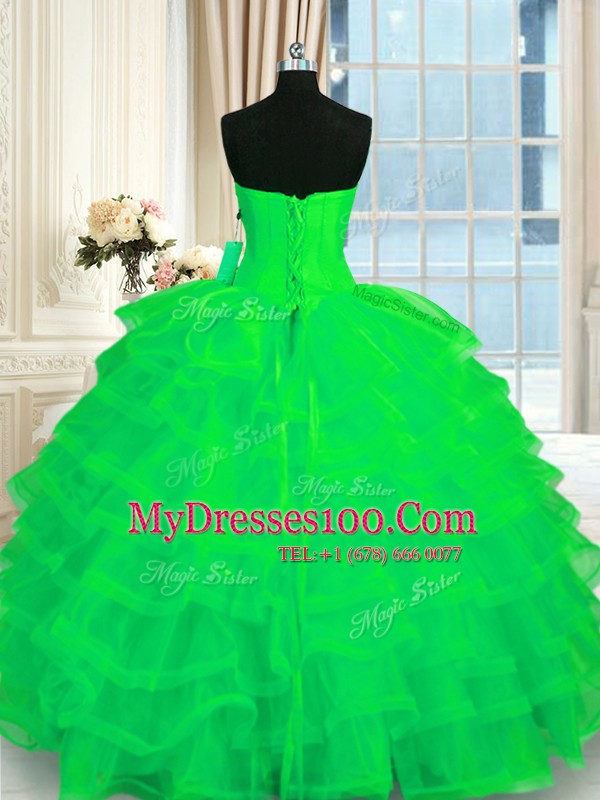 Ruffled Ball Gowns Sweet 16 Quinceanera Dress Green Sweetheart Organza Sleeveless Floor Length Lace Up