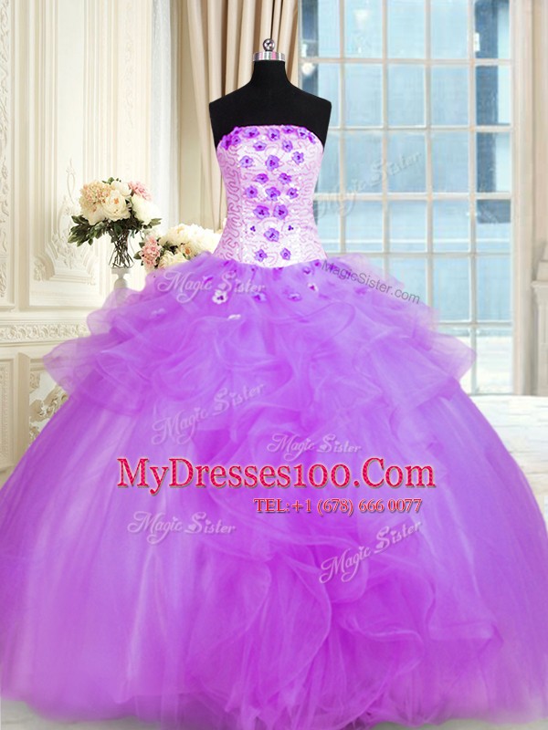 Amazing Pick Ups Floor Length Purple Vestidos de Quinceanera Strapless Sleeveless Lace Up